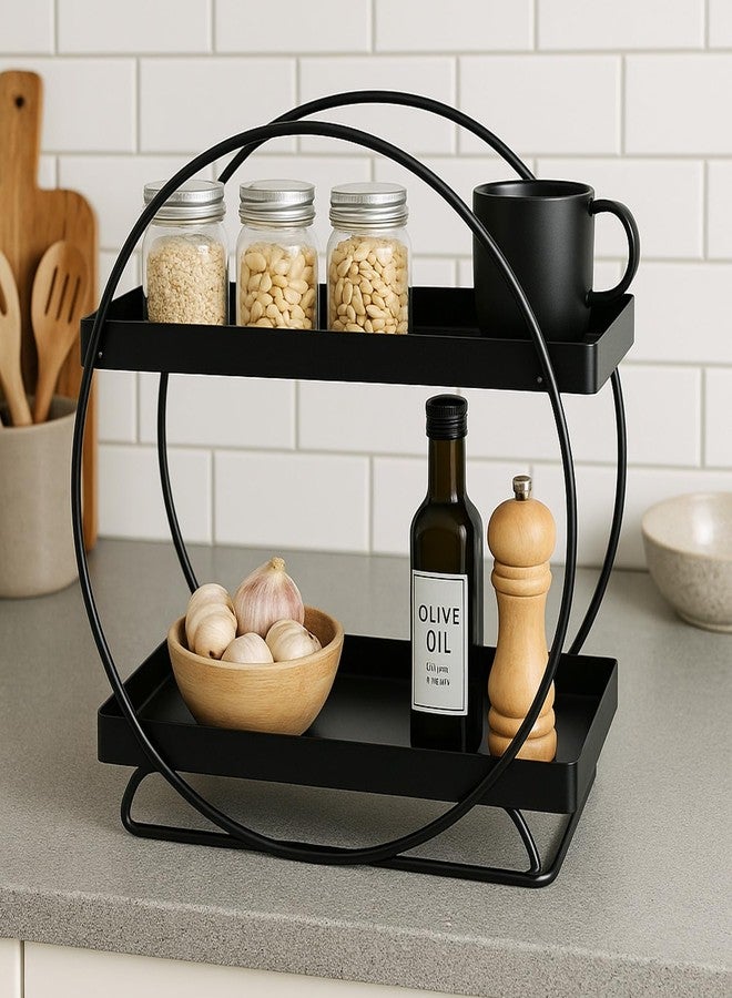 جو هوكد منظم تخزين معدني من طبقتين من جو هوكد | رف قائم بذاته 17×30×33 سم للحمام والمطبخ والمكتب | رف موفر للمساحة لأدوات النظافة والمكياج والإكسسوارات (أسود) - Image 5